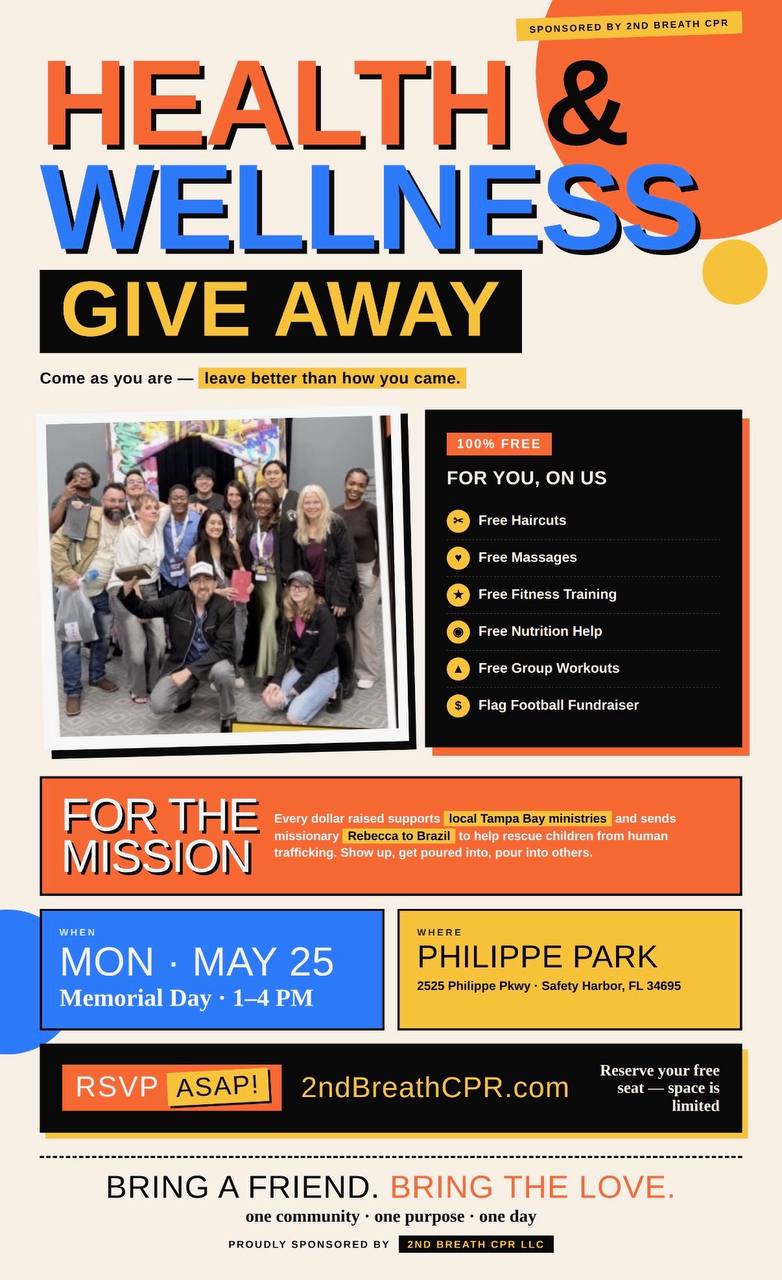 Health and Wellness Giveaway flyer for Monday May 25 at Philippe Park